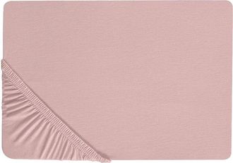 Beliani S&aacute;bana De Algod&oacute;n Rosa Estampado Liso Cl&aacute;sico Ribete El&aacute;stico 90 X 200 Cm Dormitorio Hofuf