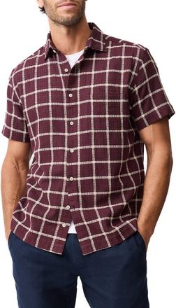 Rodd & Gunn Weatherstones Windowpane Check Short Sleeve Cotton Button-Up Shirt in Burgundy at Nordstrom, Size Xxx-Large