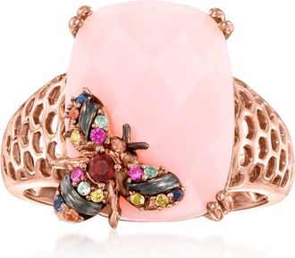 Ross-Simons Pink Opal Bumblebee Ring With Multicolored Sapphire and Garnet Accent in 18kt Rose Gold Over Sterling