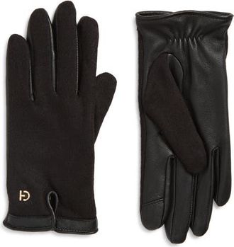 Cole Haan Wool Blend & Leather Gloves in Caviar at Nordstrom, Size Medium