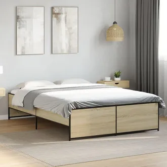 vidaXL Vidaxl - Estructura Cama Madera Ingenier&iacute;a Metal Roble Sonoma 120x200 Cm