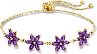 Ross-Simons Amethyst Flower Bolo Bracelet in 18kt Gold Over Sterling