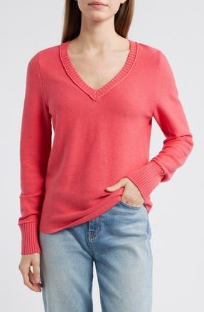 Nic+Zoe Garter V-Neck Cotton Blend Sweater in Punch at Nordstrom Rack, Size Large