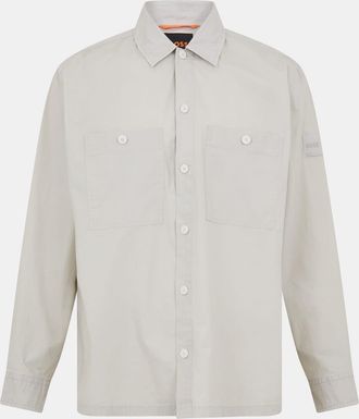 HUGO BOSS Mens Solid Snap Button Shirt Collared Barrel Cuff Overshirt in Light Beige 271 - Size X-Small