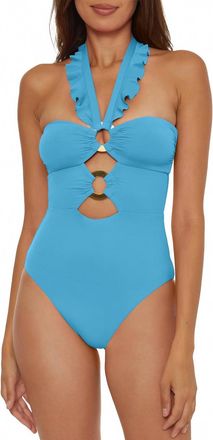 SOLUNA SWIM One Piece Bandeau Swimsuit With Cut Out Neckline In Crystal Sea