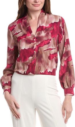 Misook Woven Watercolor Print Blouse