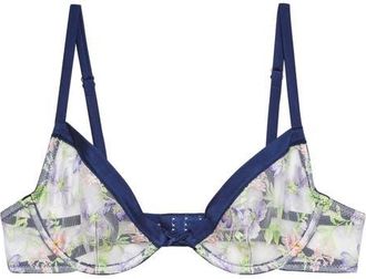 Fleur du Mal Elara Embroidered Underwire Demi Bra in Midnight Navy at Nordstrom, Size 34Dd