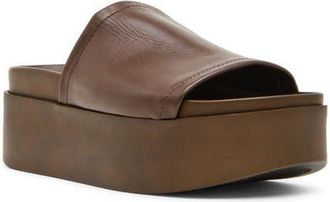 Steve Madden Arwen Platform Wedge Slide Sandal in Brown Leather at Nordstrom, Size 11