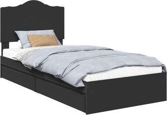 vidaXL Storage Bed with Headboard Black 75 x 190 cm Engineered Wood vidaXL