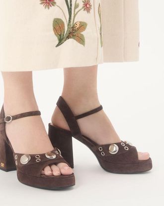 Valentino Garavani Sandalo Con Plateau Nellc&ocirc;te In Crosta 90Mm Donna MARRONE 35.5