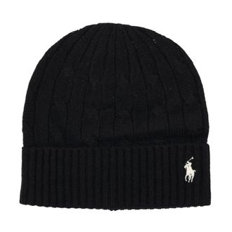 Polo Ralph Lauren Wool-Cashmere Cable Knit Beanie - Dames - Hoeden - Zwart - ONE Size - Wol - Accessoires