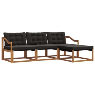 vidaXL Conjunto De Sof&aacute;s De Exterior Con Coj&iacute;n 4 Pcs Natural Y Negro Vidaxl