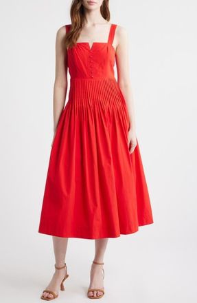 Moon River Pintuck Pleat Sleeveless Midi Dress in Red at Nordstrom, Size X-Large