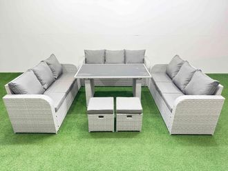 Fimous Patio Garden Furniture Sets with 2 Small Stool Light Grey