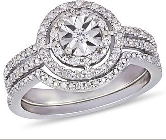 Mimi & Max 1/4ct TW Diamond Halo Split Shank Bridal Set Sterling Silver