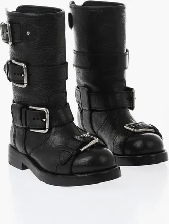 Dolce & Gabbana Stivaletti Biker in Pelle con Fibbie Argentate e Suola Vibram Dolce & Gabbana