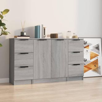 vidaXL Vidaxl - Aparadores 3 Piezas Madera Contrachapada Gris Sonoma