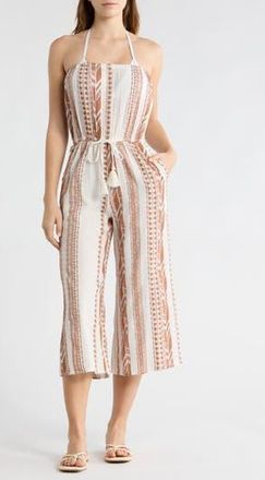 Elan Embroidered Strapless Cover-Up Jumpsuit in Beige Two Tone Print at Nordstrom Rack, Size X-Small