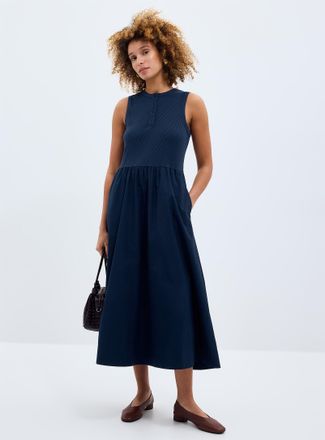Contemporaine Womens Dual-material buttoned collar dress
