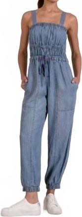 Elan Smocked Top Jumpsuit In Chambray