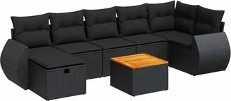 vidaXL Set De Sof&aacute;s De Jard&iacute;n Y Cojines 8 Piezas Rat&aacute;n Sint&eacute;tico Negro Vidaxl