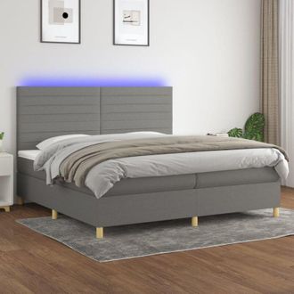 vidaXL Cama Box Spring Colch&oacute;n Y Luces Led Tela Gris Claro 200x200 Cm