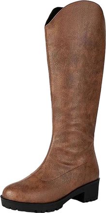 Generic Womens Chic Knee High Riding Boots Round Toe Medium Chunky Heel Platform With Functional Side Zipper Equestrian Style