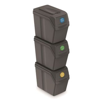 Prosperplast Set De 3 Cubos De Basura Keden Sortibox Para Reciclado, Gris, Volumen 3x20l