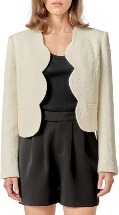 English Factory Scallop Trim Textured Woven Jacket in White at Nordstrom, Size X-Small