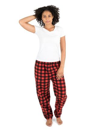 Leveret Womens Fleece Printed Holiday Pajama Pants in Plaid Black & Red at Nordstrom, Size X-Large