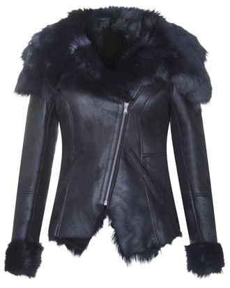 Infinity Leather Womens Toscana Sheepskin Biker Jacket-Apopa - Black - Size 18 UK
