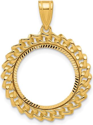 Diamond2Deal 14k Yellow Gold Diamond Cut Curb with 16.5mm Prong Coin Bezel Pendant
