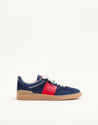 Valentino Garavani Sneaker Low Top Upvillage In Crosta E Vitello Nappato Uomo BLUETTE/CORALLO 39.5