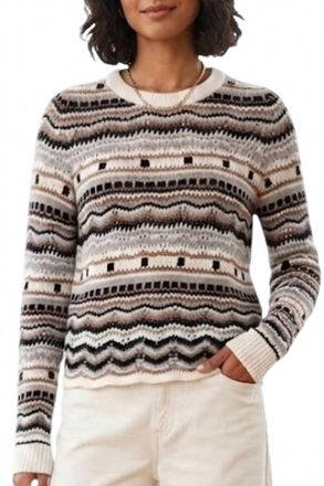 Autumn Cashmere Pointelle Multi Stripe Crewneck Sweater In Bleach White/blue