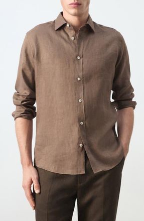 Mango x Casper Ruud Regular Fit Linen Button-Up Shirt in Chocolate at Nordstrom, Size X-Large