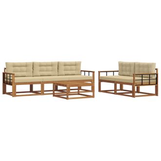vidaXL Conjunto De Sof&aacute;s De Exterior Con Coj&iacute;n 6 Pcs Natural Y Beige Vidaxl