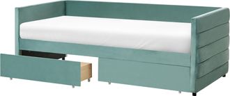 Beliani Cama 90 X 200 Cm Con Cajones Tapicer&iacute;a De Terciopelo Acolchado Somier De Listones Patas De Madera Verde Menta Marray