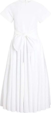 Patou White Knotted Short Sleeves Midi Dress