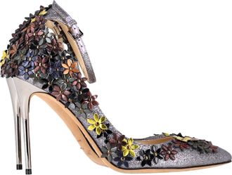 Jimmy Choo London Floral-Embellished Ankle Strap Pumps in Multicolor Glitter