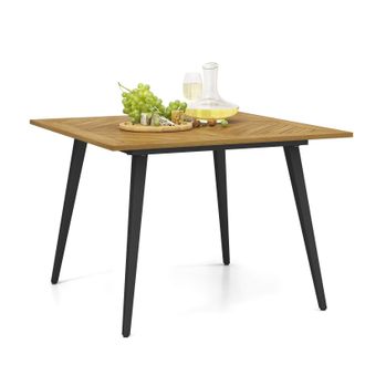 Costway Costway Outdoor Dining Table for 4 Acacia Wood Patio Square Bistro Table w/ Umbrella Hole 107 x 107cm in Natural | Size: 107 x 107 cm
