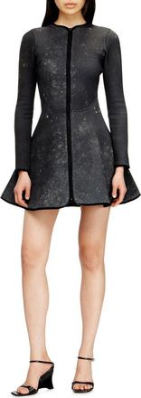 Diesel Long Sleeve Marbled Scuba Fit & Flare Minidress in Black/deni at Nordstrom, Size X-Small