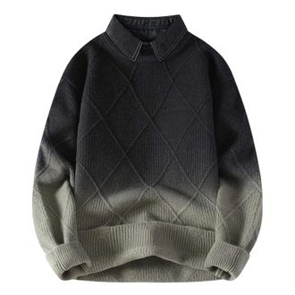 Generic Mens Work Sweater Lapel Collar - Winter Long Sleeve Casual Large Size Sweater Chic and Elegant Loose Warm Knitted Pullover Soft Comfortable Vintage Ve