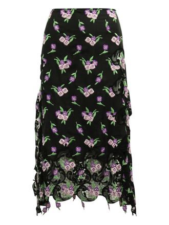 Paco Rabanne floral-embroidered skirt - women - Viscose - 36 - Black