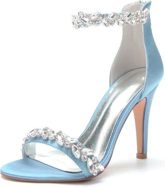 Generic Wedding Bridal Shoes Womens Heels Sandals Bridal Open Toe Heels Satin Stiletto High Heeled for Prom, Party, Daily Wear 10.5Cm,Sky Blue,10 UK