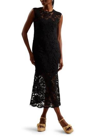 Ted Baker Corha Floral Lace Midi Dress in Black at Nordstrom Rack, Size 1