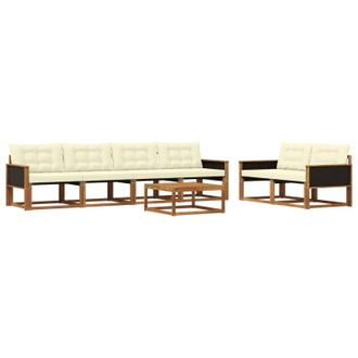 vidaXL Conjunto De Sof&aacute;s De Exterior Con Coj&iacute;n 7 Pcs Natural Y Crema Vidaxl