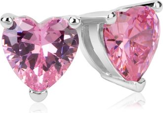 Suzy Levian Sterling Silver Heart Shape Pink Cubic Zirconia Stud Earrings at Nordstrom Rack