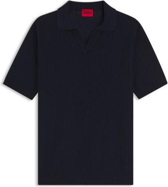 HUGO BOSS Johnny-collar knit polo in a cotton-linen jacquard