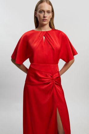 Karen Millen Womens Satin Back Crepe Twist Detail Woven Midaxi Dress - Red - Size 14 UK