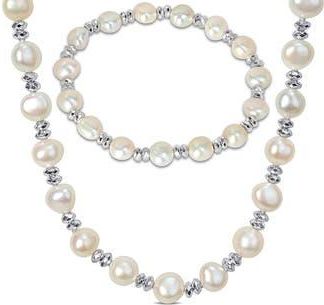 Delmar Cultured Freshwater Pearl Beaded Necklace & Bracelet Set in White at Nordstrom Rack